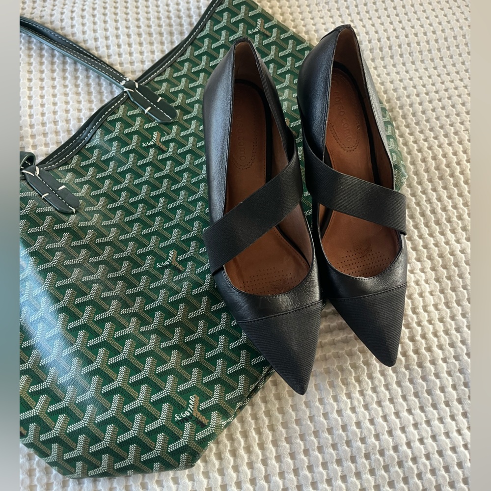 Corso Como || Black Leather Cross Strap Kitten Heel Pumps